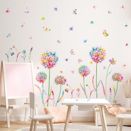 KAIRNE Wall Tattoo Dandelion, Flowers Wall Sticker for Children's Room Girls, Colourful Wall Sticker Dandelion for Bedroom, Plants Flowers Wall Sticker for Living Room Baby Room Kitchen Window Door