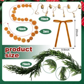 Daifunli 5 Pcs Christmas Garlands 6 Ft Norfolk Pine Garland Farmhouse Dried Orange Slice Garland Vintage Cow Bells Garland Velvet Bow for Xmas Tree Holiday Wedding Fireplace Mantle Indoor Decor