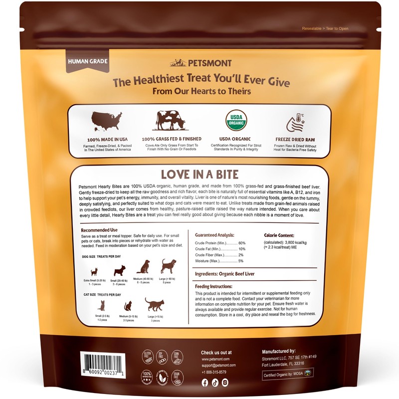 Petsmont Hearty Bites - Organic Freeze-Dried Beef Liver Dog Treats