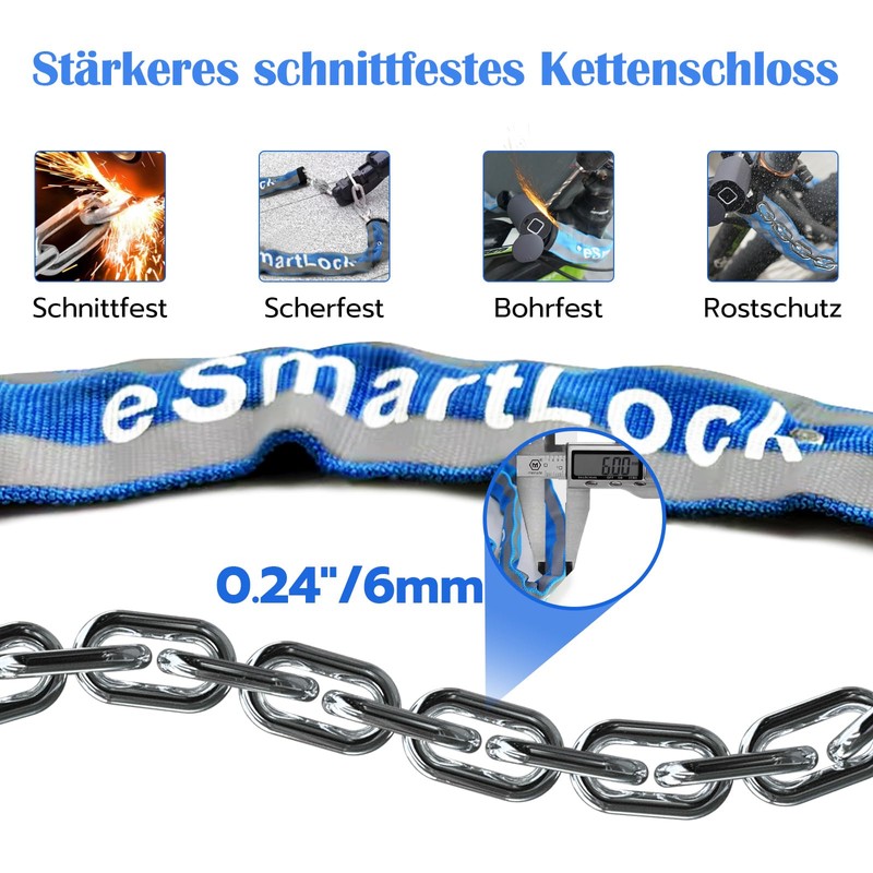 Anweller Bicycle Lock Fingerprint, High Security Anti-Theft Bicycle Chain Lock