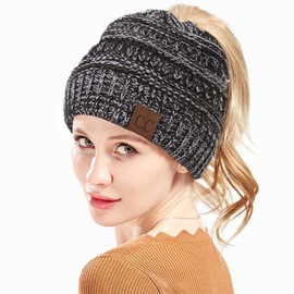 Urieo Winter Knit Beanie Hat Soft Warm Thick Knitted Ski Cap Black Cuffed Beanie Hat Wool Slouchy Skull Cap for Women and Girls