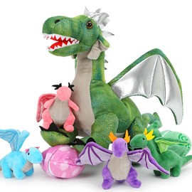 MorisMos Green Dragon Soft Toy with Babies inside, Lifelike Plush Dragons Teddy Stuffed Animal Toys for Kids, Kawaii Presents for Boys Girls Christmas Birthday Party Decorations (55cm)