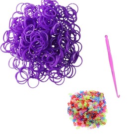 Tuilful 600+ Purple Loom Bands Refill Pack with Hook Tool and Colorful S Clips Art Craft Refills for DIY Bracelet Making Refill Kit (600+)
