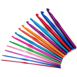 GIRLOOKA Juego de 14 ganchos de ganchillo de aluminio, multicolores, agujas de tejer con mango de aluminio, hilo de 2 a 10 mm