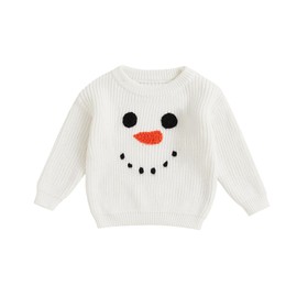 Infant Newborn Baby Christmas Sweater Cute Candy Cane Warm Knitted Sweater Top Toddler Fall Winter Clothes (White Snowman, 18-24 Months)