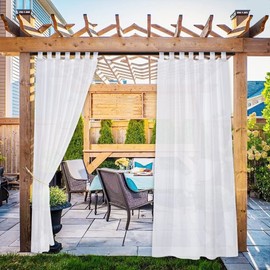 NICETOWN 2 Panels 120" Extra Long White Sheer Outdoor Curtains for Patio Waterproof, Self Sticky Tab Top Voile Sheer Drapes Airy & Breathable, Cabana/Arbor, W54 x L120, White