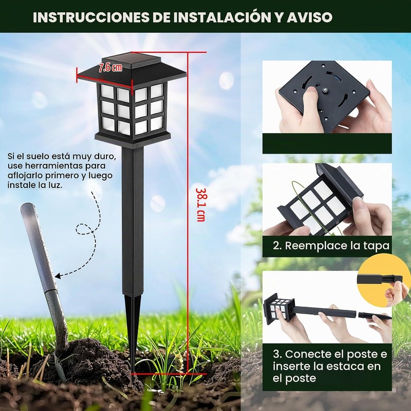 Luces Solares GIGALUMI FXD-12 – Pack 12 LED impermeables para