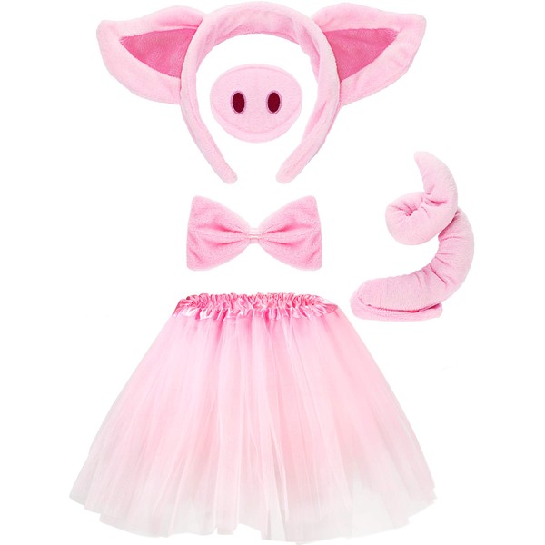 WILLBOND Pig Costume Set Tutu Skirt Costume Set Animal Fancy Costume Kit Accessories Pig Ears Nose Tail Bow Tie Tutu Skirt for Kids (M)