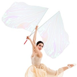 Piriuuo 2 Pcs Worship Flags for Dance, 27.5"x31.5" Praise Dance Flag with Scalable Rod Praise Flags for Worship Dancer Outdoor Practice Performance, Semicircle Angel Wing Design(White)