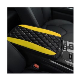 KVAEY Car Center Console Cushion Pad, 12.6 × 7.48 Inches Waterproof Car Armrest Seat Box Cover, PU Leather Armrest Cover Protector for Most Vehicle, Universal Car Interior Accessories (Black+Yellow)