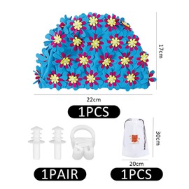 TVSVKWE 1 Piece Of Flower Swimming Cap, 1 Piece Of Earplugs, 1 Piece Of Nose Clip And 1 Piece Of Bear Storage Bag, Swim Equipment, Ladies' Swimming Cap, Cute Swimming Cap.