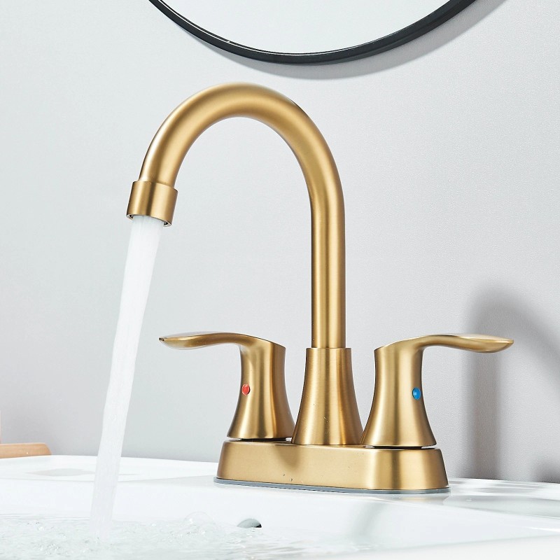 SHOWER-HOME Brushed Gold Bathroom Sink Faucet Waterfall 2-Handle Centerset Vanity