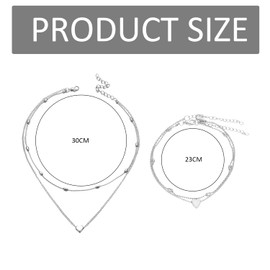 JTMKYO 1 Piece of Layered Heart-Shaped Pendant Necklace, 1 Piece of Anklet, Silver Necklace, Women's Necklace, Multi-layered Collarbone Necklace, Alloy Anklet