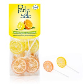 Perle di Sole Assorted Lemon and Orange Lollipops Individually Wrapped - Italian Fruit Candy Lollipops - Lemon Shape and Orange Lollipop Suckers (4.94 oz.)