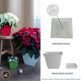 The HC Companies 6 Inch Eclipse Square Planter with Saucer – Indoor Outdoor Plant Pot for Flowers Vegetables Herbs, White