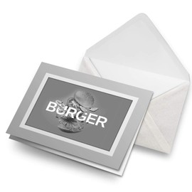 Greeting Cards Gray (Insert) BW - Burger Sign Takeaway Junk Food Blank Greetings Card Birthday Kids Party Boys Girls #43929