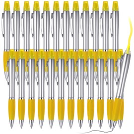 Colarr 30 Pcs Highlighter with Ballpoint Pen Combo Ballpoint Pen with Highlighter with Chisel Tips Pen Highlighter Combo for Student Office Writing Coloring Underlining Highlighting (Yellow)