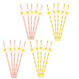 CONGGUAN 20 PCS Daisy Paper Straw Disposable Daisy Flower Decorative Party Dringking Straw co Friendly Disposable Drinking Straws for Parties Weddings Baby Showers Vibrant Floral Design