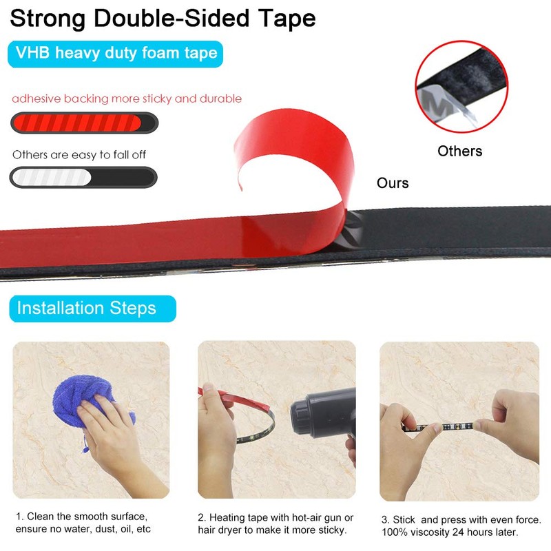 ALITOVE 16.4ft White LED Strip Flexible Ribbon Light Black PCB