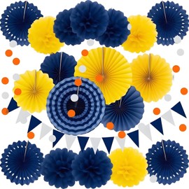 XIKSXITN 12 pc Blue Yellow Tissue Paper Pom poms-Hanging Paper Pom Poms Paper Flowers Ball for Party Decorative(8&10&12 inch)