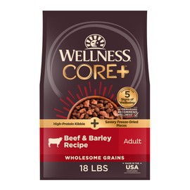 Wellness CORE+ Dry Dog Food with Freeze Dried Pieces, Wholesome Grains, High Protein, Natural, Beef & Barley Recipe, (18-Pound Bag)