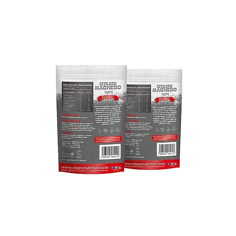 VIZANA NUTRITION Citrato de Magnesio en Polvo (Trimagnesio Anhidro) (Pack-2