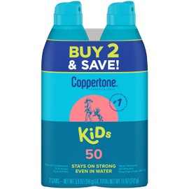 Coppertone Coppertone Sunscreen Spray SPF 50, Broad Spectrum, Water Resistant for Kids, #1 Pediatrician Recommended Brand, 5.5 Ounce (Pack of 2)
