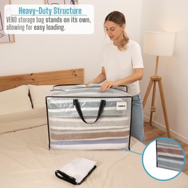 VENO 4 Pack Moving Bags, Christmas Storage Containers, Storage Totes, Zipper On Top, Sturdy, Storage Bags for Camping, Clothes, Bedding, Comforters, Pillows (27 Gallon Clear, 4 Pack)