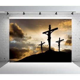 BELECO 9x6ft Fabric Resurrection of Jesus Cross Backdrop Crucifixion of Jesus Christ Sunset Background Sepulcher Lord Pray Christian Belief Church Event Party Decoration Christmas Easter Photo Props