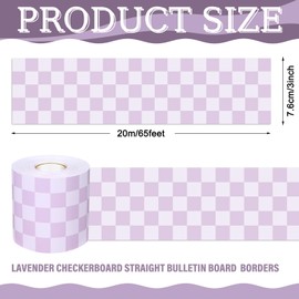 Zonon 65 Feet Checkerboard Bulletin Board Border Decorative Straight Wavy Rolled Border Trim Borders Classroom Back to School Decor(Lavender)