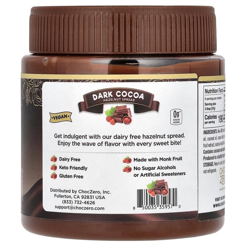 ChocZero Dark Cocoa Hazelnut Spread, 12 oz (340 g)