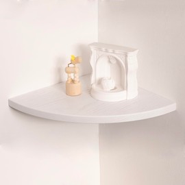 VERSAWOOD Floating Corner Shelves White 12", Solid Oak Wall Mounted Wooden Display Storage Rack with Wire Hole for Plants, Photos, Speakers, Bedroom, Kitchen, Living Room Décor - 1-Pack