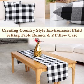 BETTERLINE Buffalo Check Plaid Set of Table Runner and 2 Throw Pillow Covers - Plaid Pattern Checkers - 72 Inch x 14 Inch Runner and 18 Inch x 18 Inch Pillow Cover Case