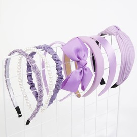 AIBFRID 7 PCS Fashion Headbands for Women Floral Vintage Wide Headband Cute Pearl HeadBand Twisted Red Hair Bands for Girls Hair Non Slip Hair Accessories (Purple)