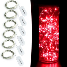 CYLAPEX 6 Pack Red Fairy String Lights Battery Operated Fairy Lights Firefly Lights Micro LED Starry String Lights on 3.3ft/1m Silvery Copper Wire for DIY Christmas Decoration Costume Wedding Party