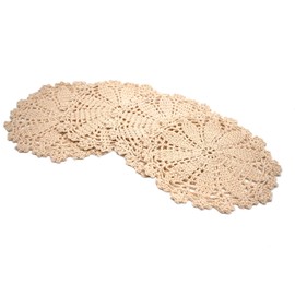 Phantomon 7 Inch Doilies Handmade Round Crochet Cotton Lace Doilies Table Placemats Doilies, Vase Pads Doily, Pack of 4 (Beige)
