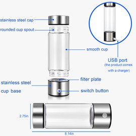 UGpine Hydrogen Water Bottle, 2024 New Portable Hydrogen Water Machine, Hydrogen Rich Water Glass Health Cup for Office, Travel, Exercise, Gift for Love, 420ML