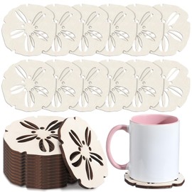 Colingmill 12 Pack Absorbent Sand Dollar Coasters Wooden Summer Beach Coastal Coasters for Drink, Funny Ocean Sea Gifts Summer Theme Decoration Beach Party Supplies