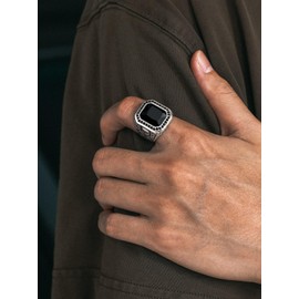 Richsteel Stainless Steel Ring Men Black Agate Rings for Party Mens Signet Skull Rings Size Z+1