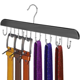 CHANJIF Fashion Wooden Durable Swivel Belt Hanger Storage Hanger with 14 Hooks Organize Up to 42 Pcs Birthday Gift Belt/Scarf/Camisole for Closet Storage