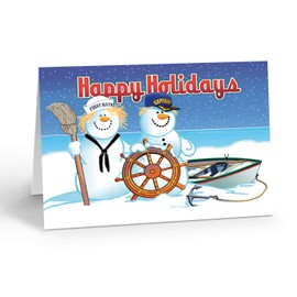Stonehouse Collection | Snowman Captain Boating Christmas Card | Nautical Theme Holiday Card | 18 Cards & Envelopes | USA Made