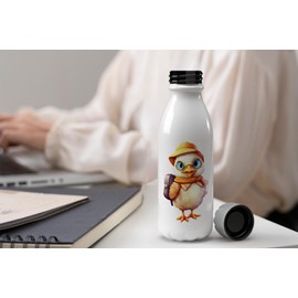 MAXIKIWI Einwandige Wasserflasche mit Schraubverschluss, nicht isoliert, leichtes Aluminium, BPA-frei, auslaufsicher, süßes Huhn-Aquarell, 500 ml