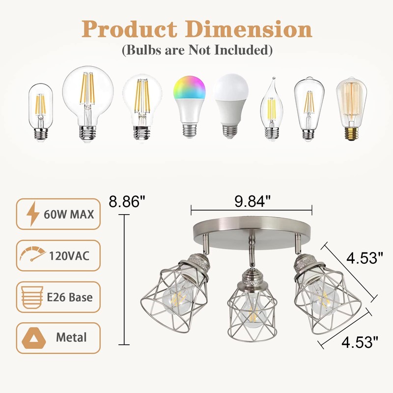 ABEAJAT Kitchen Light Fixtures - 3-Lights Multi-Directional Ceiling Lamp with