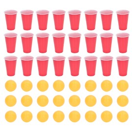 Beer Pong Game Cup 24 Table Tennis Balls 24 Cups Plastic Interesting Portable Reusable Beer Cups Pong Set for Party Recreational Games Outdoor