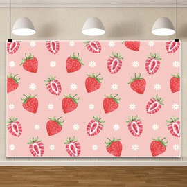 Strawberry Backdrop Sweet Strawberry Girl Birthday Background Baby Shower Strawberry Wall Paper Dessert Table Banner Photo Booth Props 7x5ft
