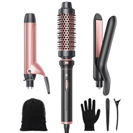 Wavytalk 3 in 1 Curling Wand Set, Multi Curl, Curling Iron Set with Heated Round Brush, Flat Iron Hair Straightener, 1 1/4 inch Curling Iron, Dual Voltage Hair Curler