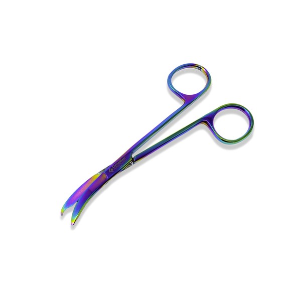 Cynamed Suture Stitch Scissors with Multicolor/Rainbow Titanium Coating - Premium Quality Instrument- Delicate Hook - Perfect for Suture Removal, First Aid, EMS Training and More (4.5 in. - Curved)
