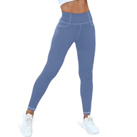 VOOVEEYA Curvy Womens Leggings, High Waisted Yoga Pants with Back Pockets, Tummy Control - Buttery Soft - Stretchy(Light Blue S)