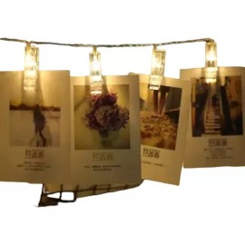 pinzas luz porta fotos-856 Portaretratos 10 Pinzas Luces Led Decorativas Fotos 2m