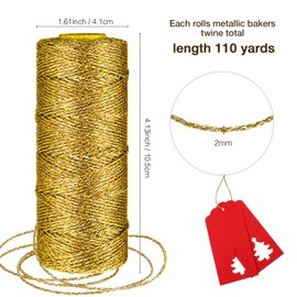 Shappy 4 rollos de cuerda metálica para panaderos de Navidad, 110 yardas, cuerda decorativa para envolver manualidades, materiales de embalaje (oro, plata, rosa naranja, oro)